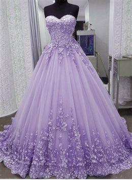 Picture of Glam Light Purple Sweet 16 Gown Tulle with Lace Applique, Lavender Tulle Formal Gowns